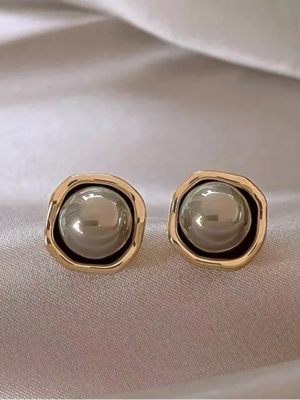 Gold-Tone Pearl Center Stud Earrings - Women Jewelry